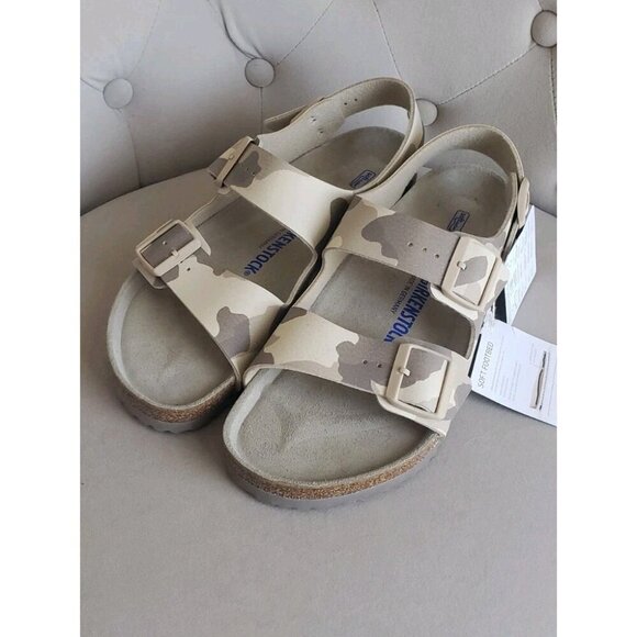 NEW BIRKENSTOCK MILANO SOFT FOOTBED BIRKO-FLOR DESERT SOIL GRAY/TAUPE SZ 9 US - Picture 4 of 11